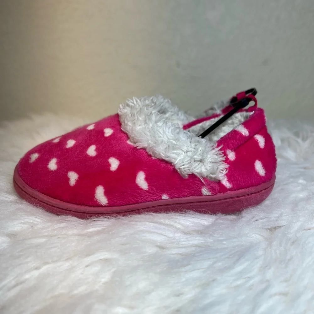 Toddler Girls Pink Heart Print Polka Dot Loafer House Slippers Size 7/8